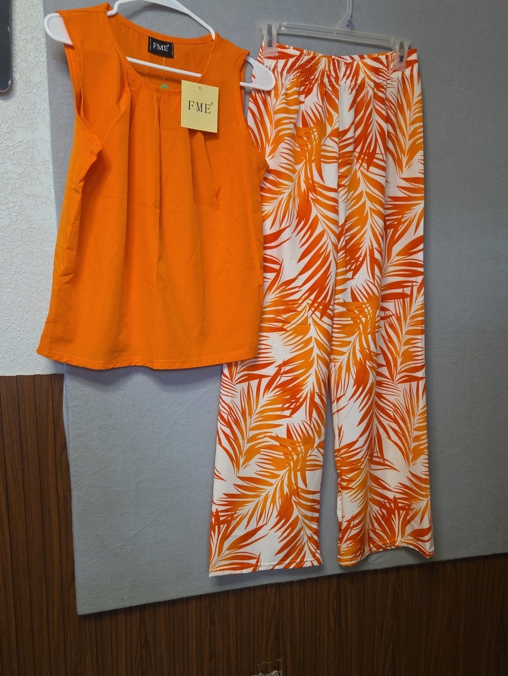 FME Makeover Essentials Orange Sleeveless Top & Tropical Print Pants Set Small S